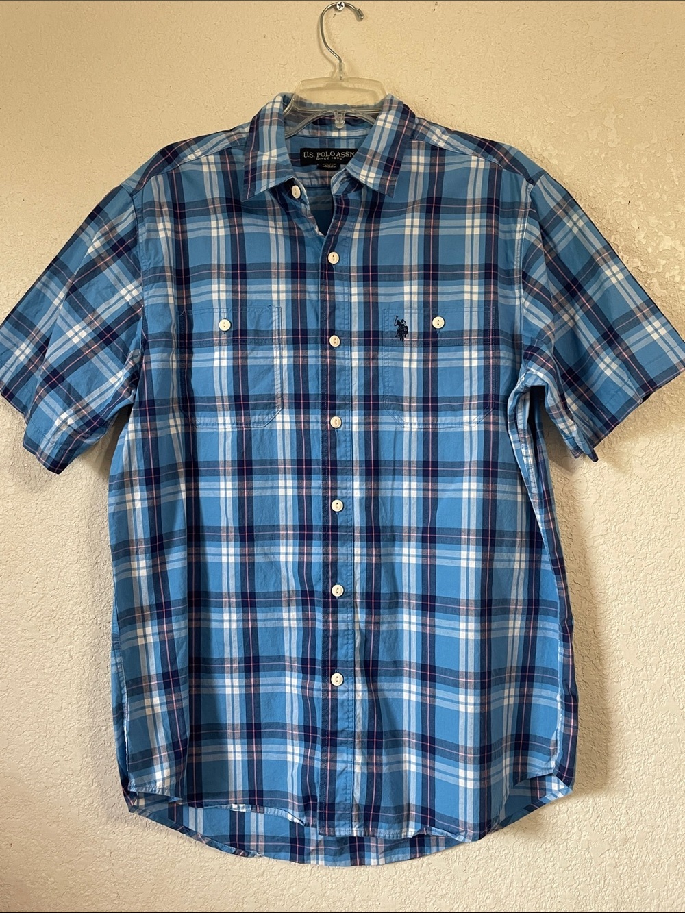 U.S. Polo Assn. Blue Plaid Short-Sleeve Button-Down Shirt